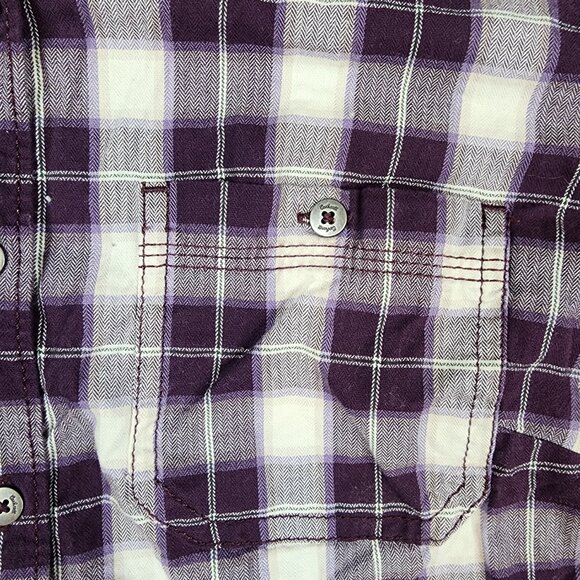 Carharrt Plaid Roll Tab Sleeve Button Up Shirt Womens Large 12-14 Purple - Picture 4 of 8